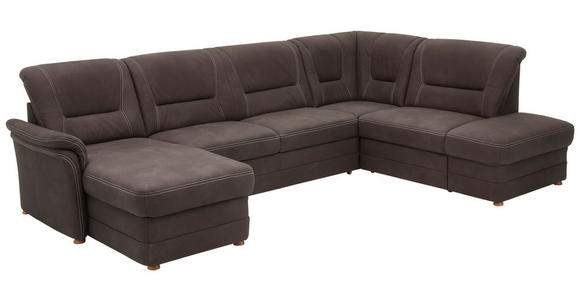 WOHNLANDSCHAFT Dunkelbraun Mikrofaser  - Eiche Bianco/Dunkelbraun, KONVENTIONELL, Holz/Textil (162/327/218cm) - Carryhome