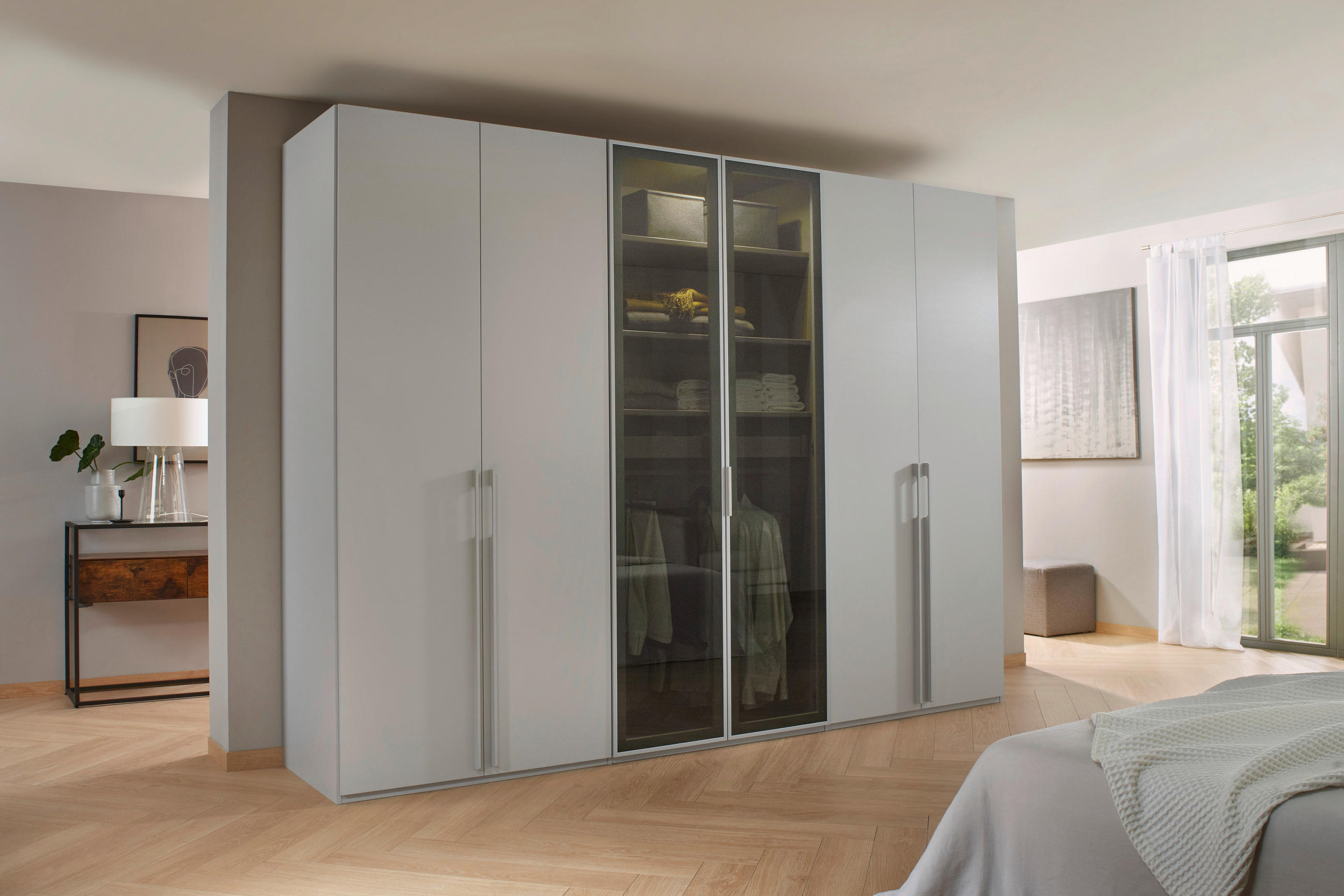 DREHTÜRENSCHRANK in Grau, Hellgrau  - Hellgrau/Grau, Trend, Glas/Holzwerkstoff (301/235/60cm) - Novel