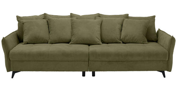 BIGSOFA  in Webstoff Olivgrün  - Schwarz/Olivgrün, KONVENTIONELL, Textil/Metall (282/94/127cm) - Ambia Home
