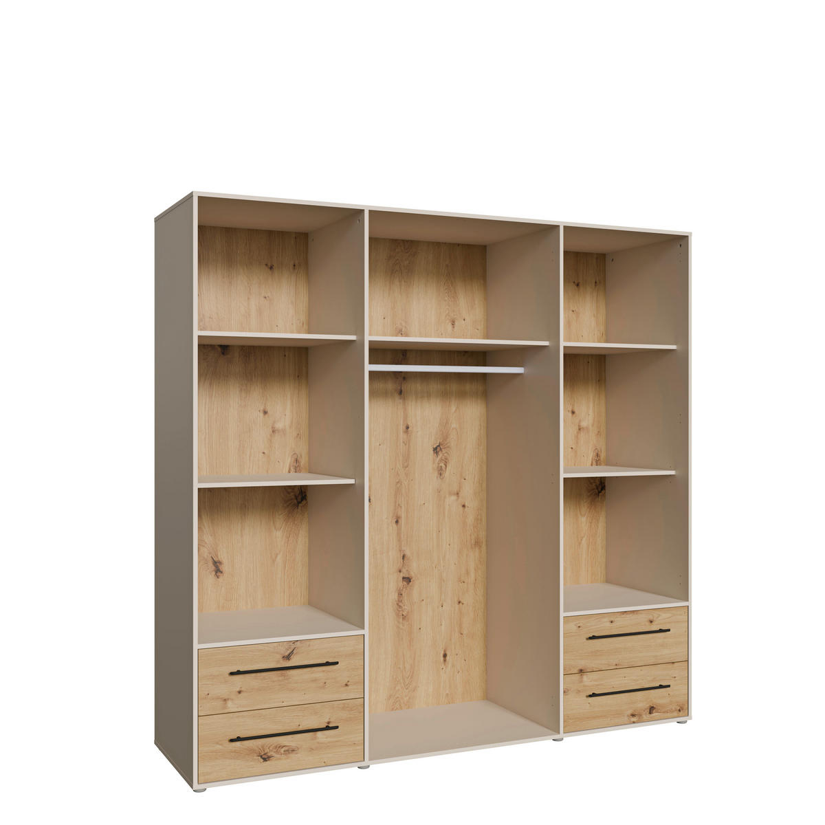 DREHTÜRENSCHRANK 205,9/200,1/58,8 cm,  in Sandfarben, Eiche Artisan, 4 Tür(en)  - Sandfarben/Schwarz, KONVENTIONELL, Holzwerkstoff/Kunststoff (205,9/200,1/58,8cm) - Milino