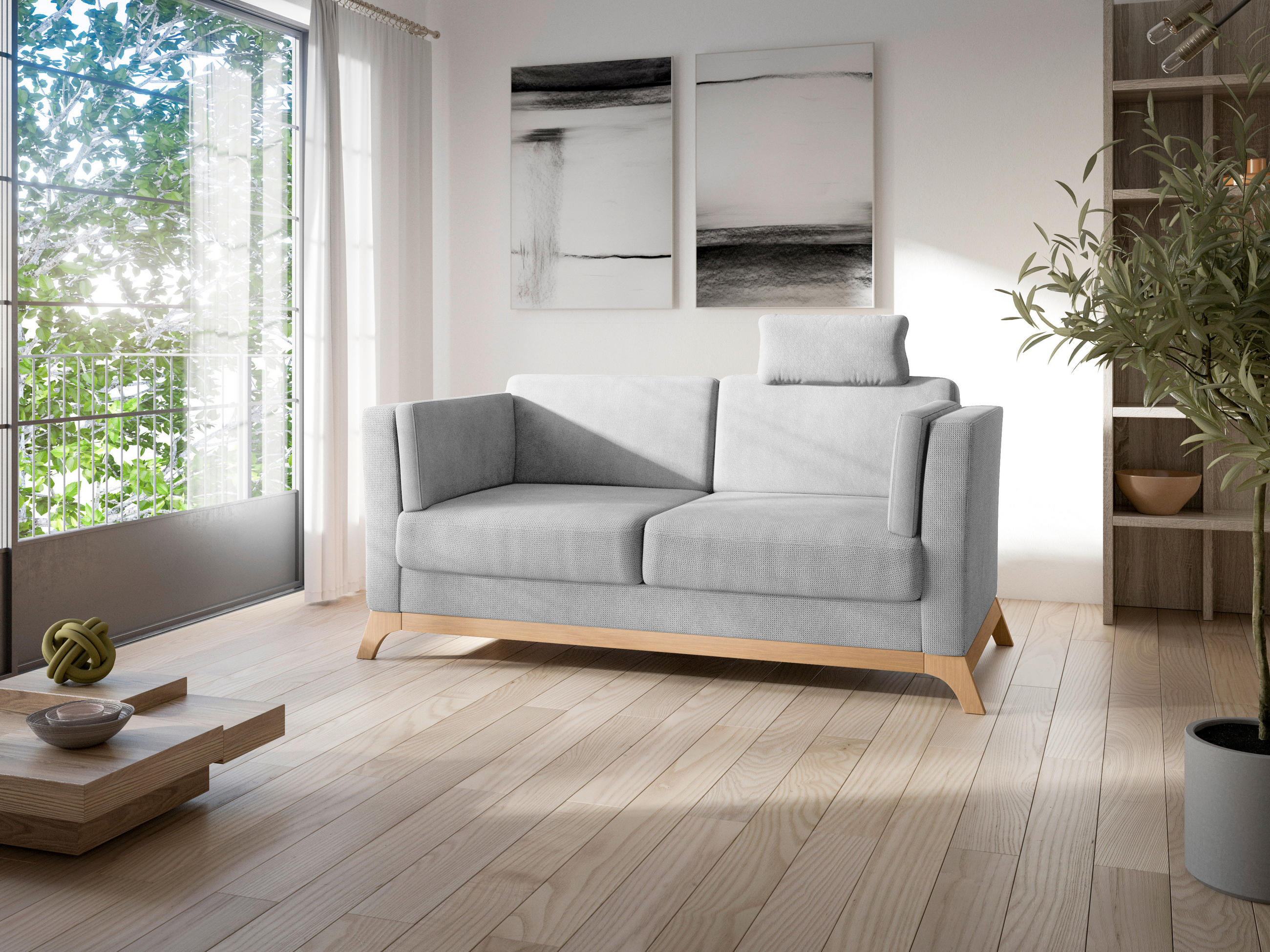 2,5-SITZER Flachgewebe Silberfarben  - Eichefarben/Silberfarben, Konventionell, Holz/Textil (183/84/93cm) - Sit & More