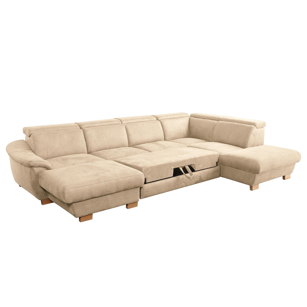 WOHNLANDSCHAFT Mikrofaser Beige  - Beige/Naturfarben, Design, Holz/Textil (238/347/273cm) - Livetastic