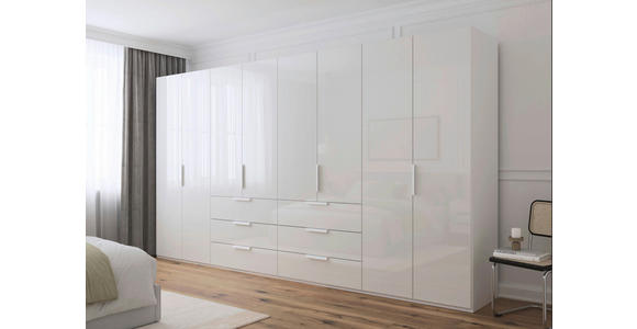 DREHTÜRENSCHRANK 400/223/61 cm,  in Weiß, 8-türig  - Weiß, Basics, Glas/Holzwerkstoff (400/223/61cm) - Novel