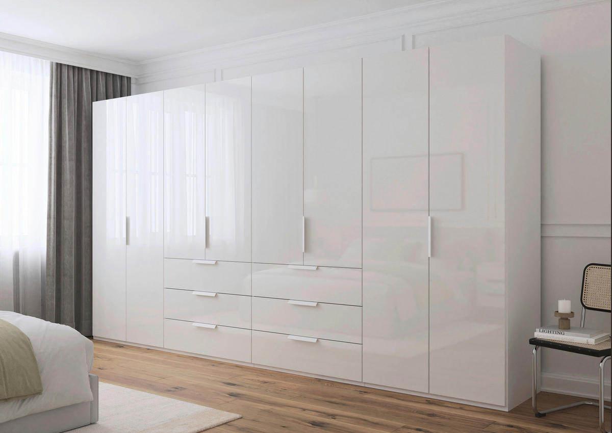 DREHTÜRENSCHRANK 400/235/61 cm,  in Weiß, 8-türig  - Weiß, Basics, Glas/Holzwerkstoff (400/235/61cm) - Novel