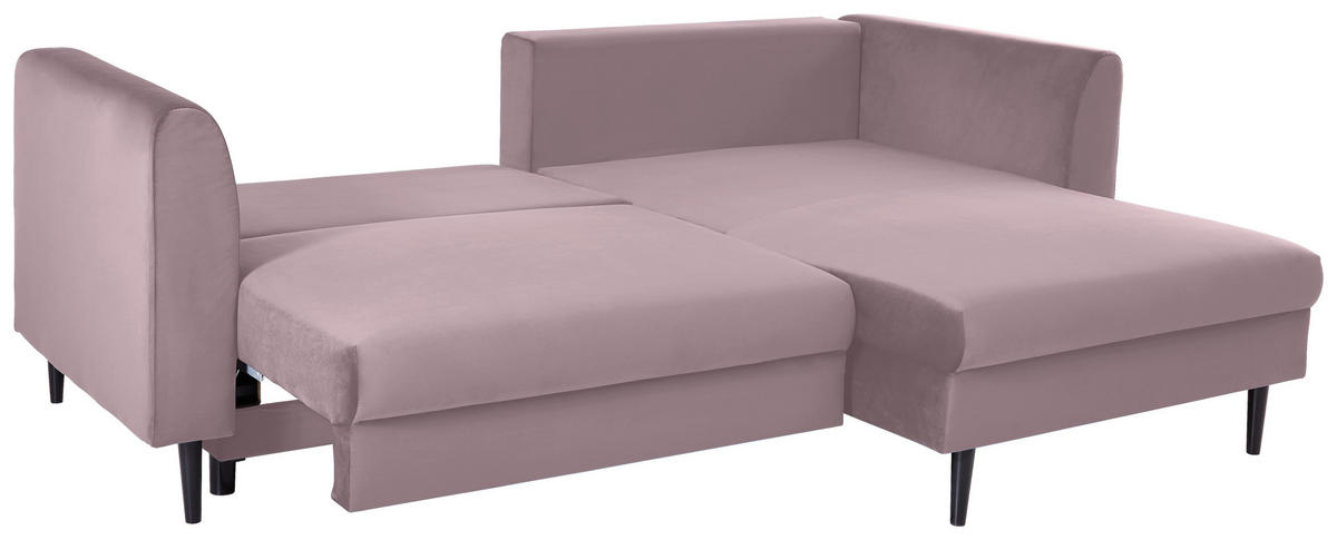 ECKSOFA Rosa Velours  - Schwarz/Rosa, Design, Holz/Textil (235/165cm) - Ti'me