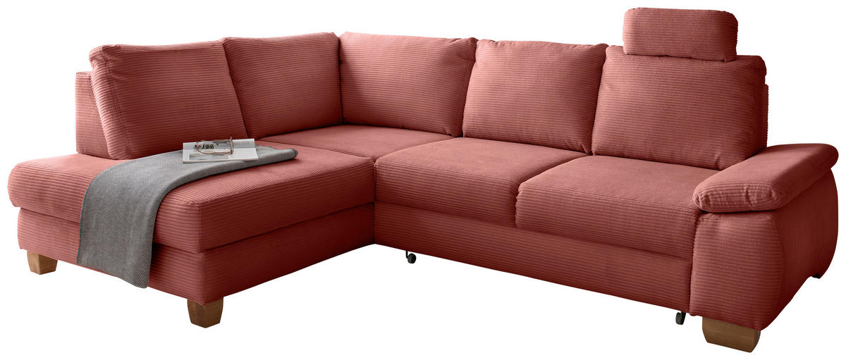 ECKSCHLAFSOFA in Cord Koralle  - Wildeiche/Koralle, Modern, Holz/Textil (206/261cm) - Livetastic