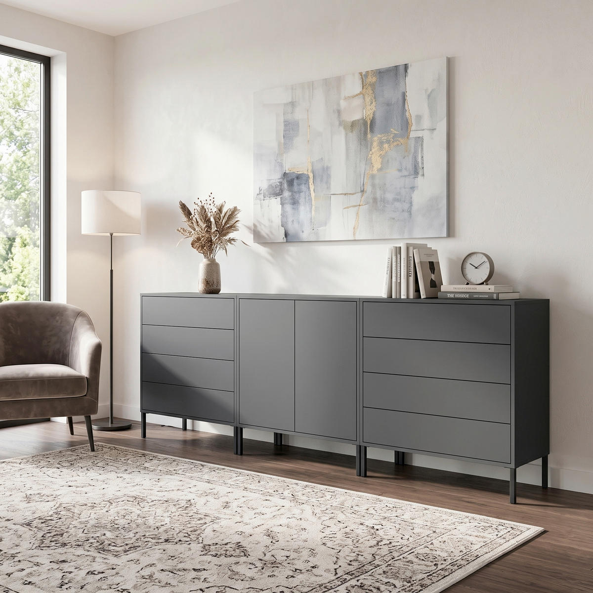 SIDEBOARD   - Anthrazit, MODERN, Holzwerkstoff/Metall (237/86/33cm) - MID.YOU