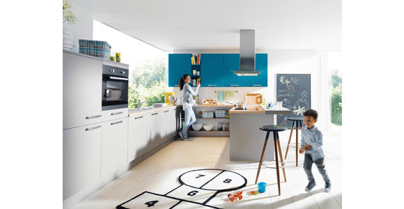 EINBAUKÜCHE   - Petrol/Grau, Basics, Holzwerkstoff - Novel