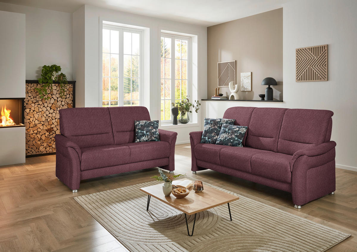 3-SITZER-SOFA Flachgewebe Weinrot  - Weinrot/Alufarben, Konventionell, Textil/Metall (198/96/93cm) - Beldomo Premium