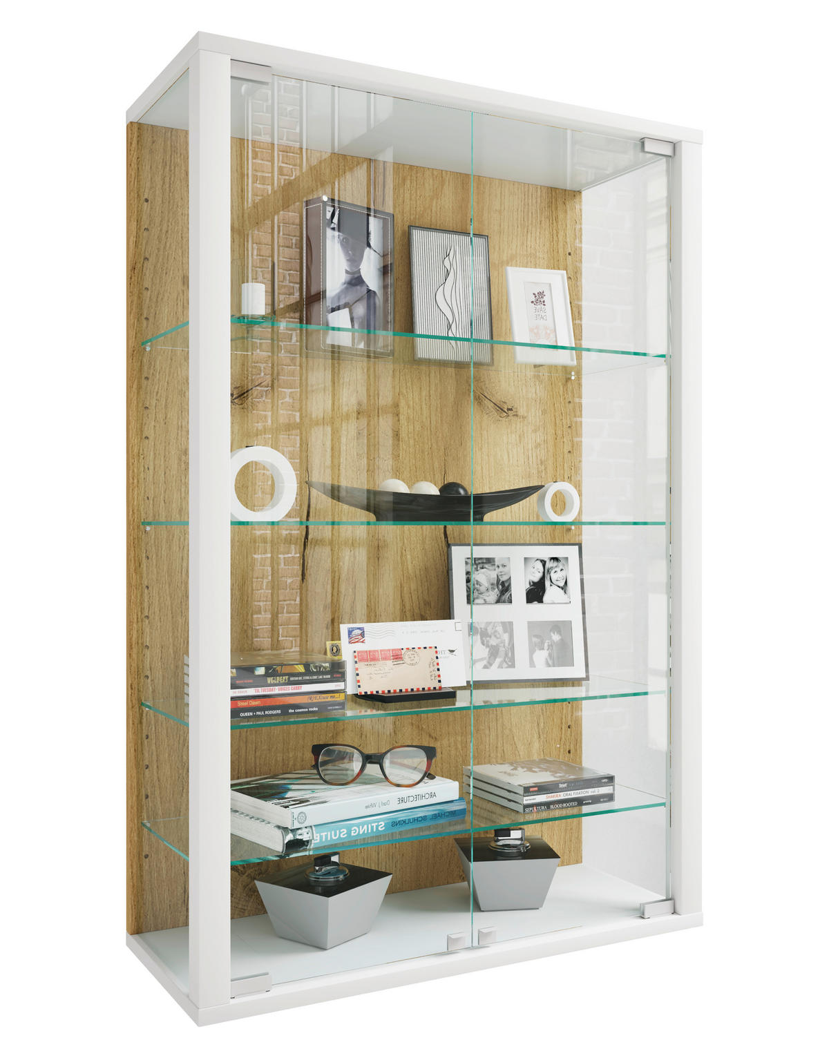 VITRÍNA, čiré, bílá, medový dub, 59/91/25 cm - bílá/medová, Design, kompozitní dřevo/plast (59/91/25cm) - Livetastic