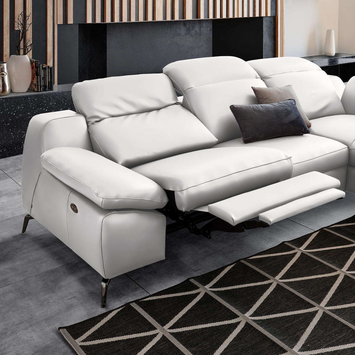 ECKSOFA in Echtleder Weiß  286/183 cm  - Schwarz/Weiß, Design, Leder/Metall (286/183cm) - Celina Home