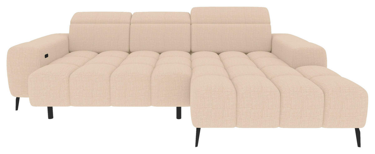 ECKSOFA Beige Flachgewebe Rücken echt, Kopfteilverstellung, Sitztiefenverstellung  - Beige/Schwarz, KONVENTIONELL, Kunststoff/Textil (273/171cm) - Carryhome