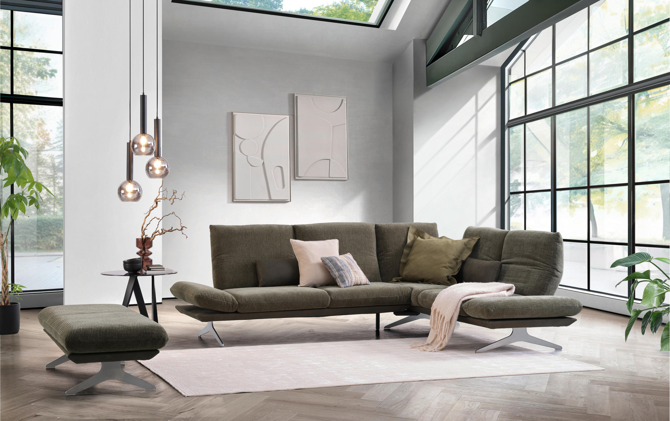 ECKSOFA in Flachgewebe Dunkelgrün  277/209 cm  - Dunkelgrün/Edelstahlfarben, Design, Textil/Metall (277/209cm) - Koinor