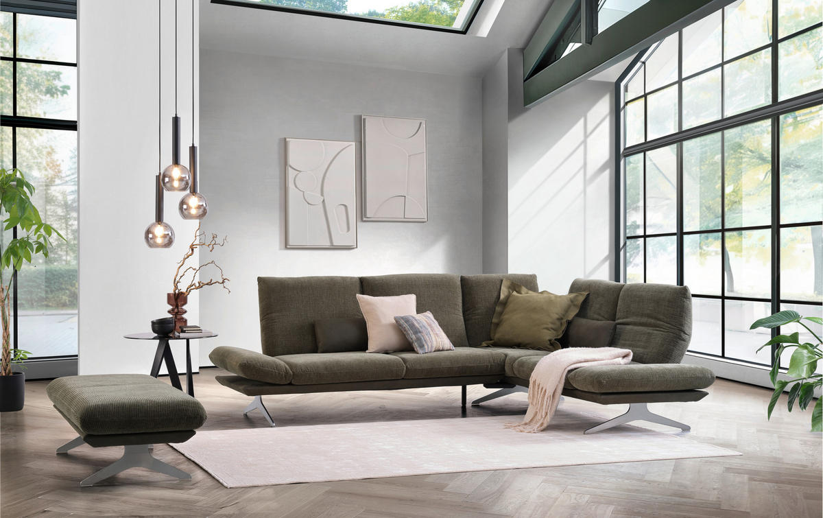 ECKSOFA in Flachgewebe Dunkelgrün  - Dunkelgrün/Edelstahlfarben, Design, Textil/Metall (277/209cm) - Koinor