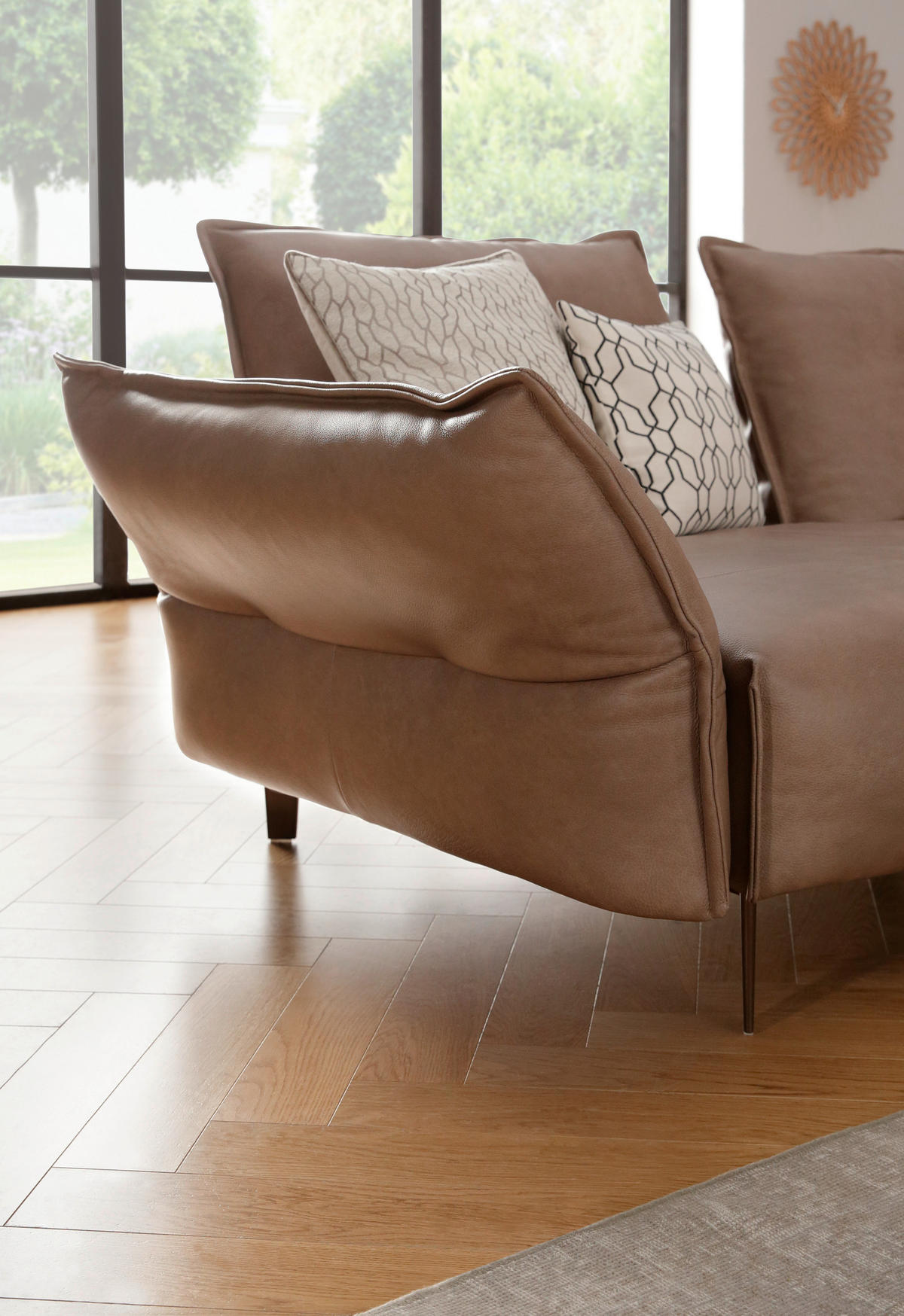 ECKSOFA in Echtleder Sandfarben  - Sandfarben/Schwarz, Design, Leder/Metall (340/272cm) - W.Schillig