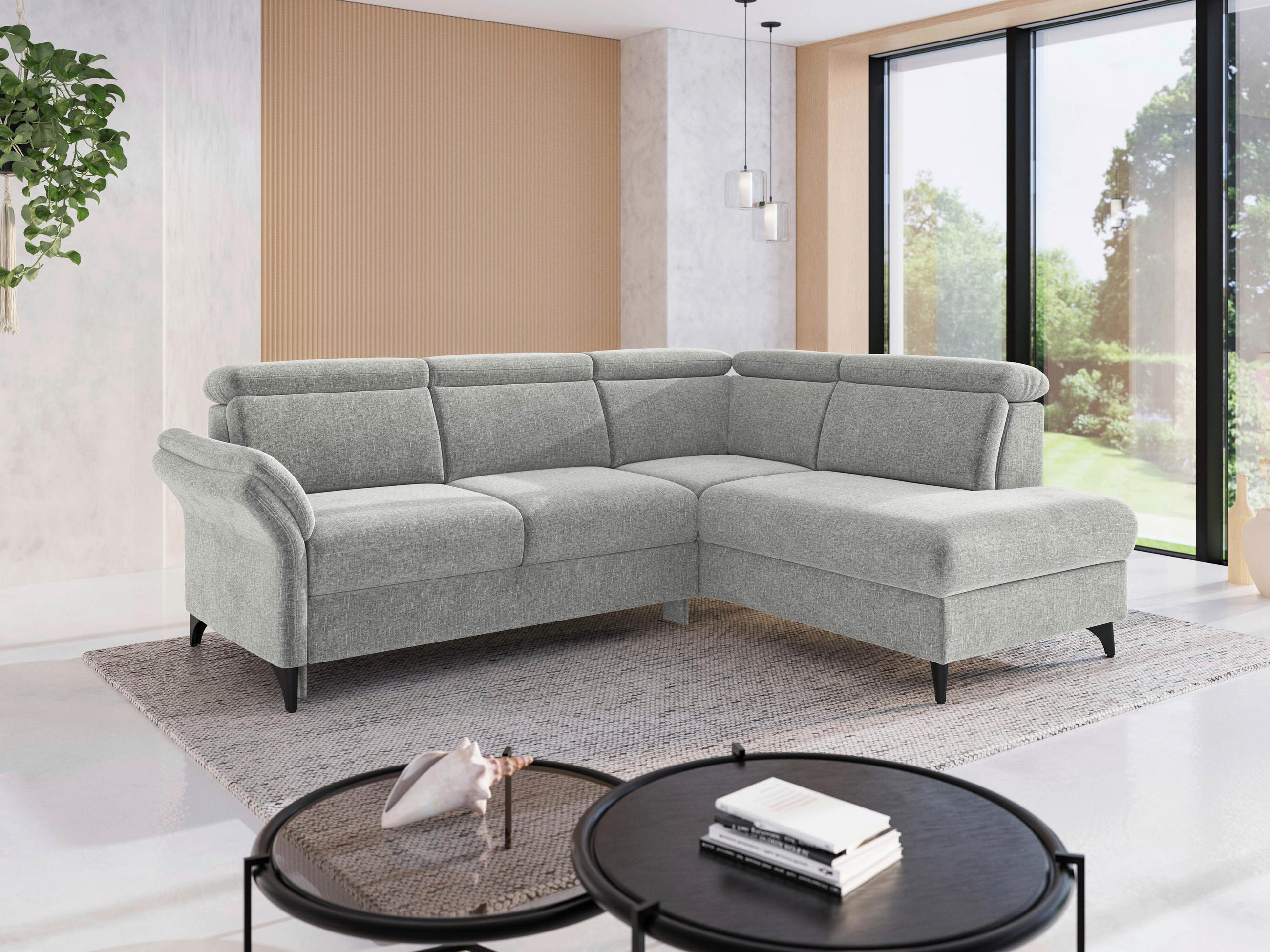 ECKSOFA Flachgewebe Hellgrau  - Hellgrau/Schwarz, Konventionell, Textil/Metall (247/193cm) - Sit & More