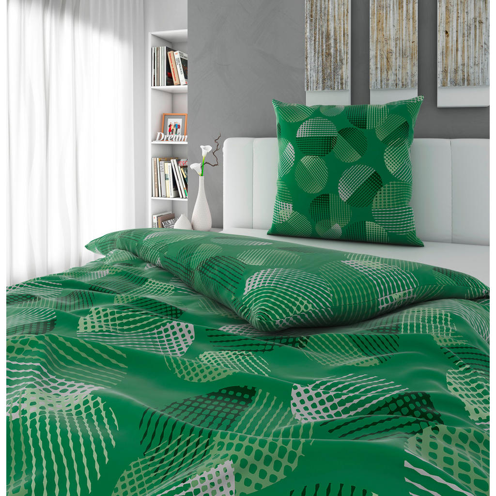 Thumbnail - Novel Bettwäsche, Grün, Textil, Kreise, 155x220 cm, Grüner Punkt, Hohenstein, Oeko-Tex® Standard 100, atmungsaktiv, haut...