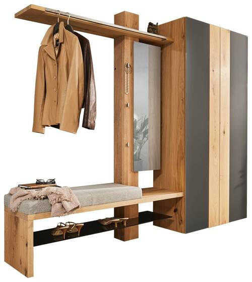GARDEROBE Grau, Wildeiche - Wildeiche/Grau, Design, Glas/Holz (240/196/43cm) - Voglauer