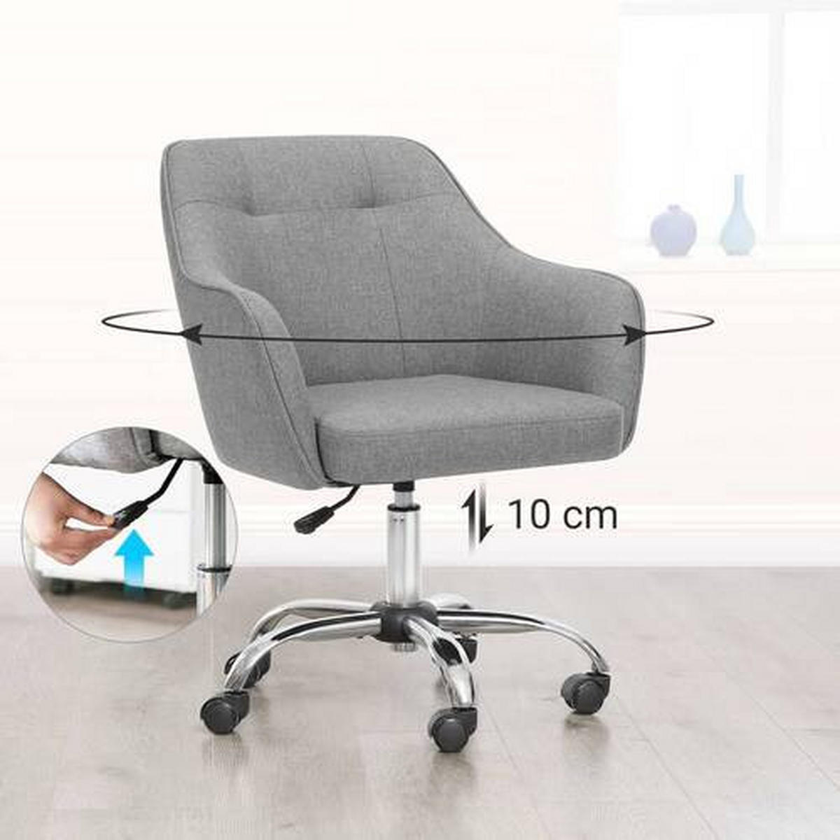 DREHSTUHL Flachgewebe Grau, Silberfarben  - Silberfarben/Grau, Basics, Textil/Metall (65/93/69cm) - Boxxx
