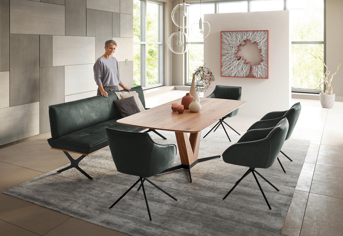 SITZBANK in Holz, Metall, Leder Schwarz, Dunkelgrün  - Dunkelgrün/Schwarz, Design, Leder/Holz (214/88/66cm) - Koinor