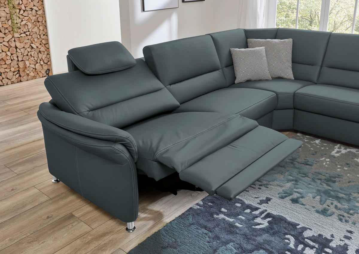 ECKSOFA in Echtleder Blaugrau  - Beige/Blaugrau, Design, Leder/Metall (288/249cm) - Beldomo Premium