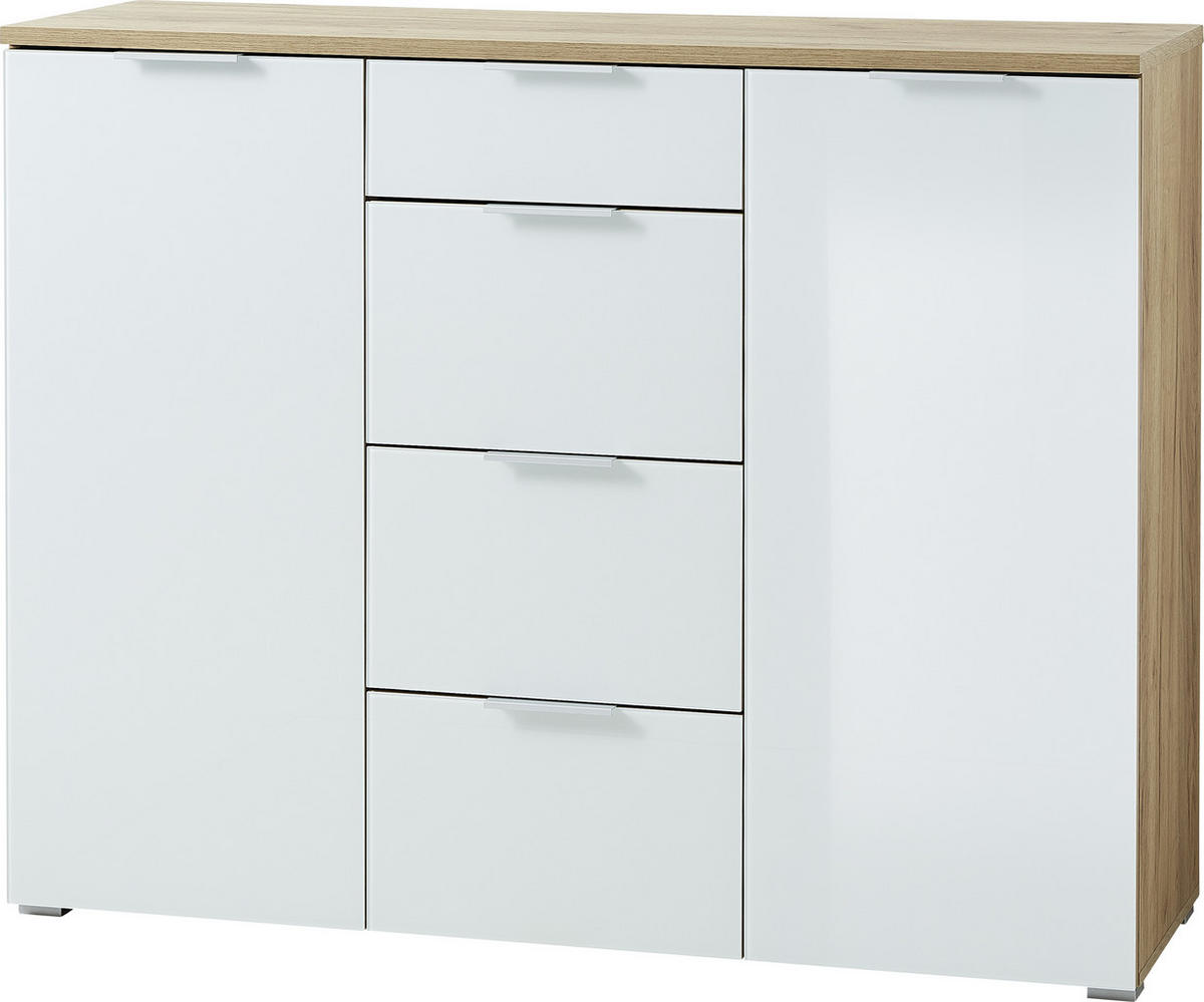 SIDEBOARD 134/105/40 cm  in Weiss, Eichefarben  - Weiss/Eichefarben, Konventionell, Glas/Holzwerkstoff (134/105/40cm)