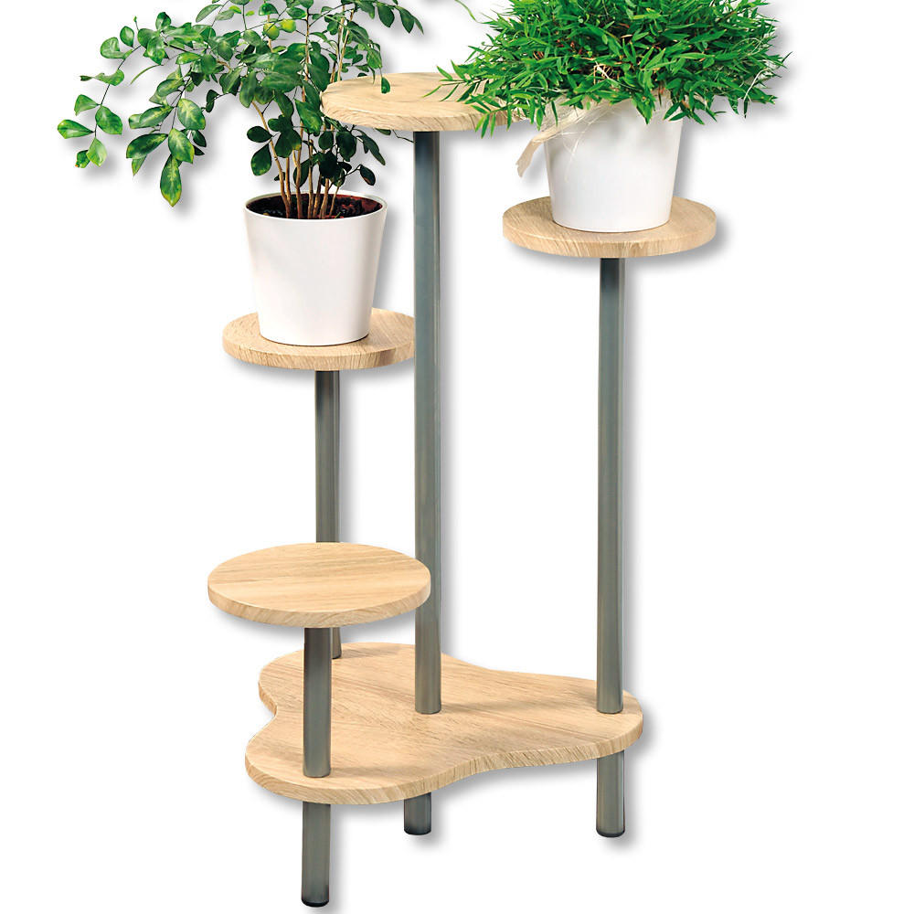 Blumentisch Mit 4 Plattformen Eiche Dekor/alu