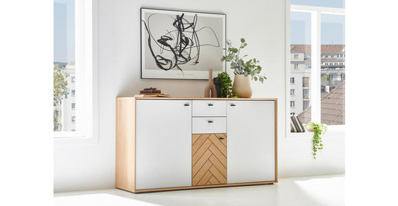 SIDEBOARD Eiche furniert Weiß, Eiche Bianco Einlegeböden  - Eiche Bianco/Dunkelgrau, Design, Holz/Holzwerkstoff (163,8/89,3/45cm) - Novel