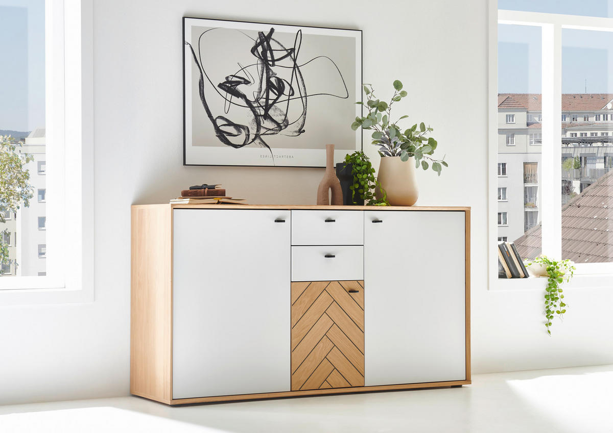 SIDEBOARD Weiss, Eiche Bianco  163,8/89,3/45 cm  - Weiss/Eiche Bianco, Design, Holz/Holzwerkstoff (163,8/89,3/45cm) - Novel