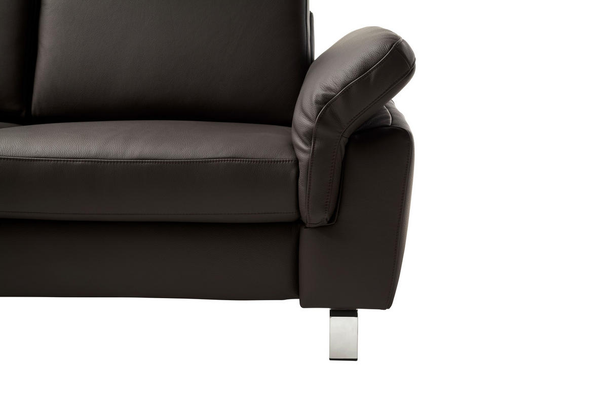 ECKSOFA in Echtleder Dunkelbraun  - Chromfarben/Dunkelbraun, Design, Leder/Metall (271/200cm) - Pure Home Lifestyle
