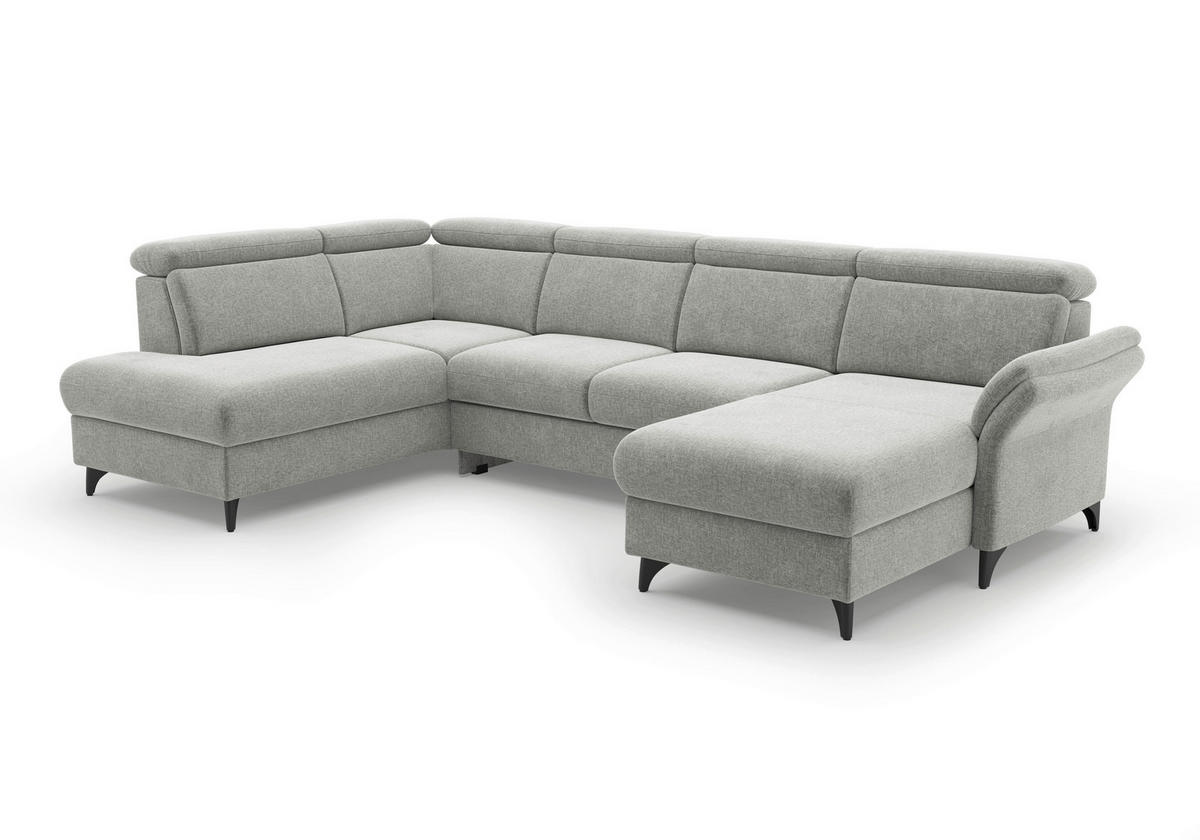 WOHNLANDSCHAFT Flachgewebe Hellgrau  - Hellgrau/Schwarz, Konventionell, Textil/Metall (193/321/166cm) - Sit & More