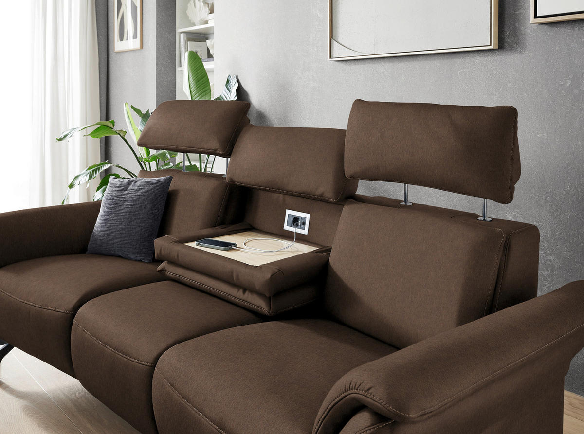 TRAPEZSOFA Echtleder Braun  - Schwarz/Braun, KONVENTIONELL, Leder/Metall (221/103/95cm) - Dieter Knoll