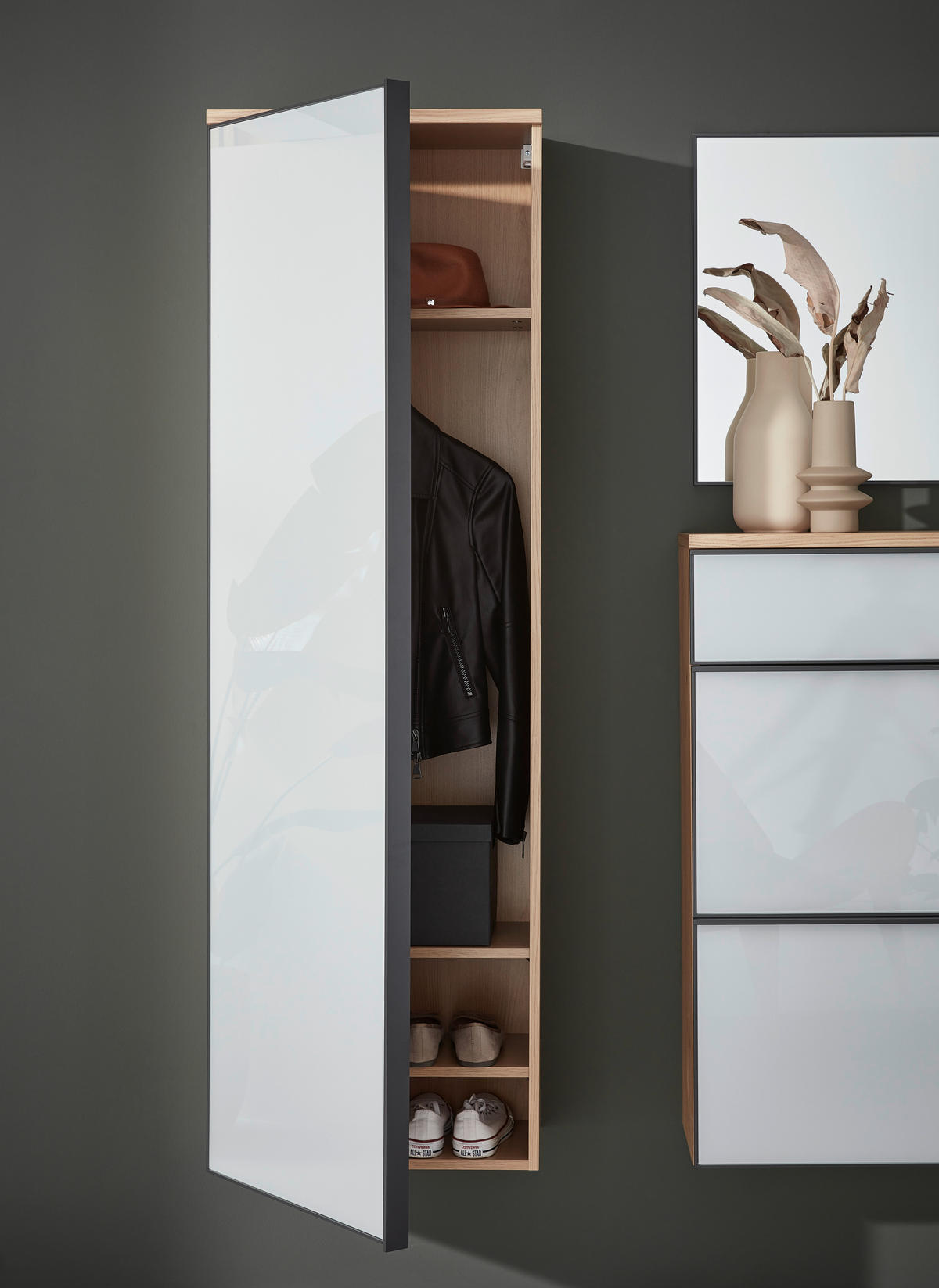 GARDEROBENSCHRANK  in 54/170/31 cm  - Weiss/Eichefarben, Design, Glas/Holz (54/170/31cm) - Dieter Knoll