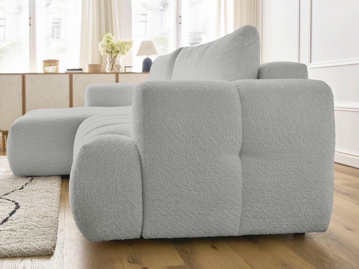 ECKSCHLAFSOFA FUJI Bouclé Hellgrau  inkl.  - Hellgrau/Schwarz, MODERN, Kunststoff/Textil (160/292cm)