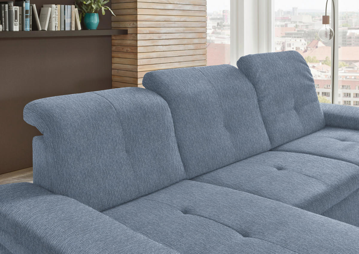 ECKSOFA in Flachgewebe Blau  - Blau/Schwarz, Design, Textil/Metall (174/297cm) - Beldomo Style