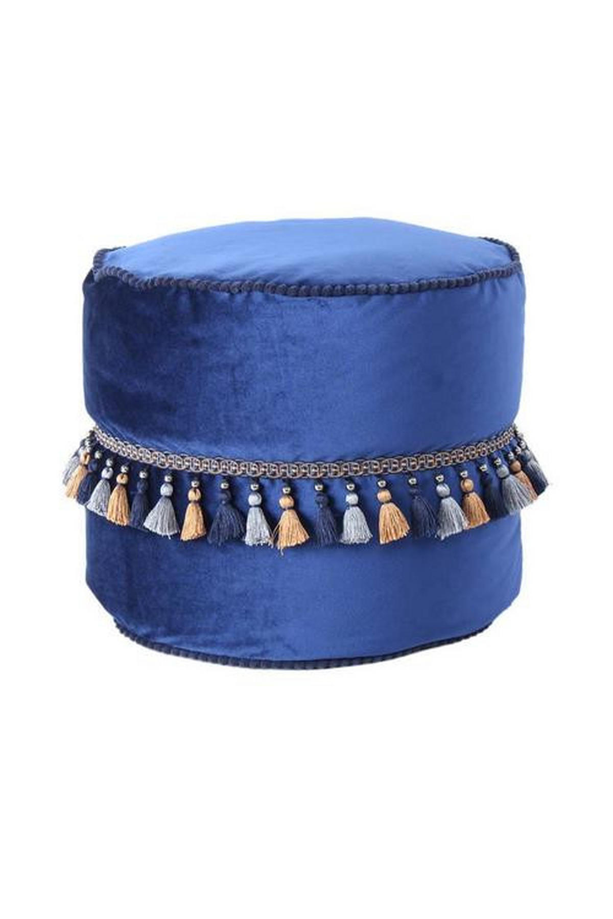 POUF Samt 45/38/45 cm  - Blau/Goldfarben, LIFESTYLE, Textil (45/38/45cm) - Kayoom