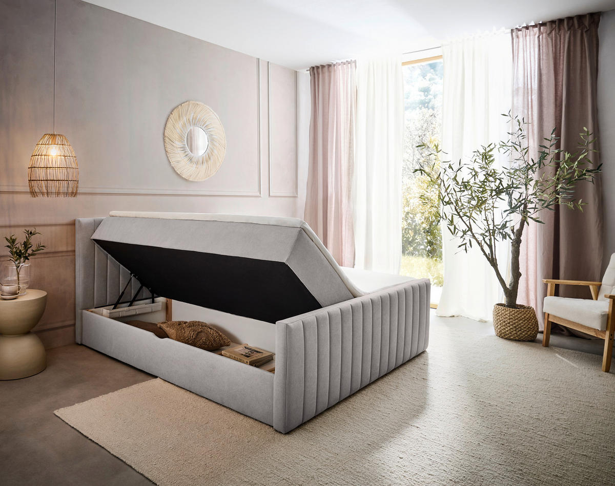 AMERICKÁ POSTEL, 180/200 cm, světle šedá - černá/světle šedá, Konvenční, textil/plast (180/200cm) - Boxxx