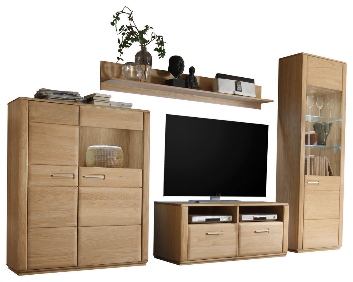 WOHNWAND  in Eichefarben  319/209/51 cm  - Eichefarben/Silberfarben, Design, Glas/Holz (319/209/51cm) - Livetastic