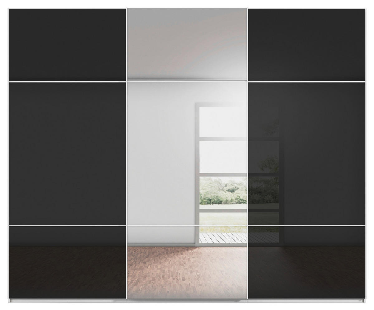 SCHWEBETÜRENSCHRANK in Schwarz, Weiss  - Weiss/Schwarz, Konventionell, Glas/Holzwerkstoff (301/223/68cm) - Novel