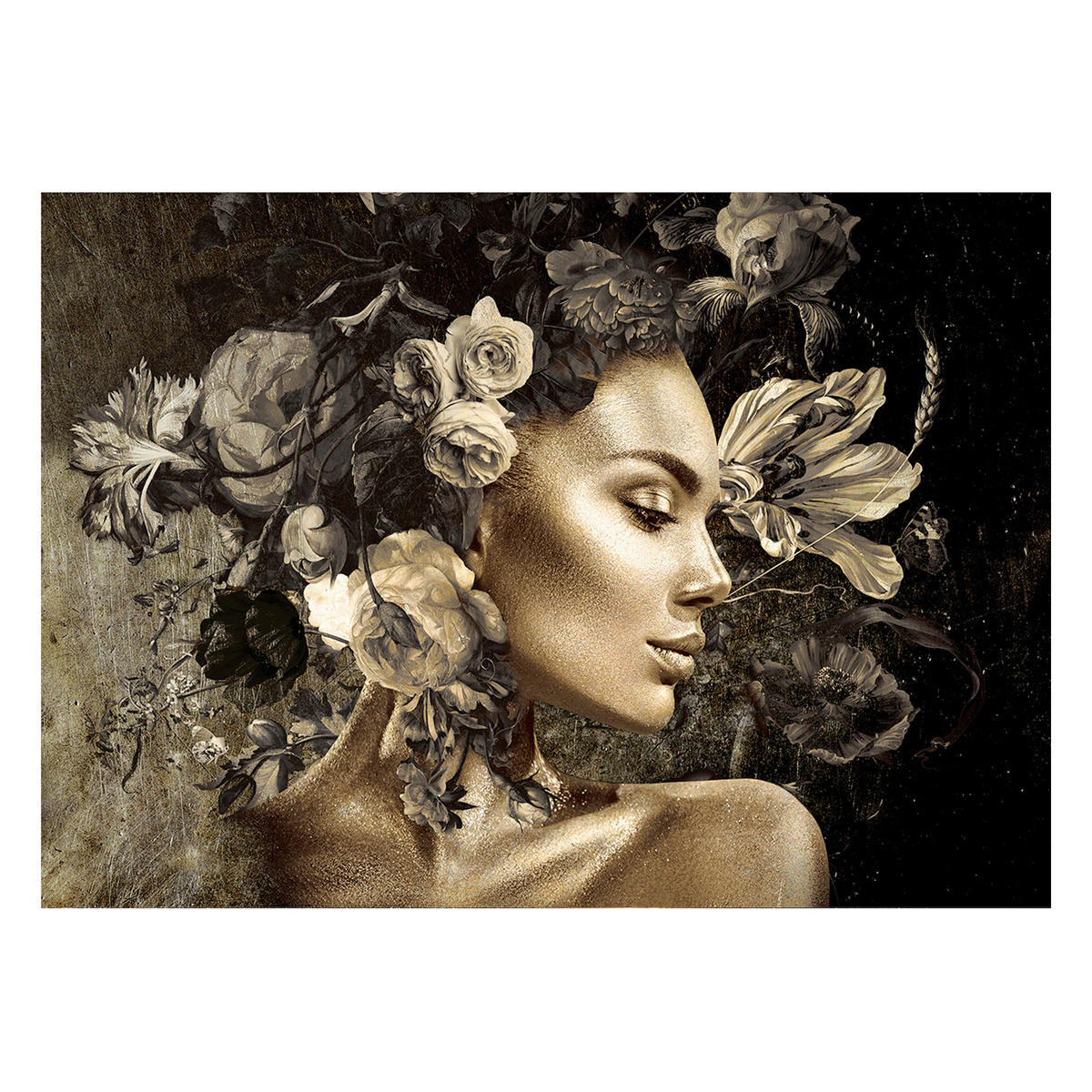 GLASBILD Frauen 70/100 cm  - Goldfarben/Schwarz, Basics, Glas/Papier (70/100cm)