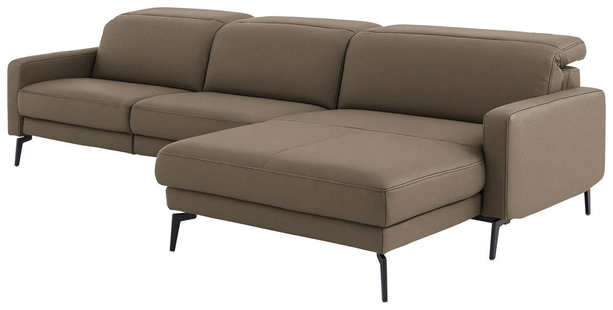 ECKSOFA  Echtleder Taupe  - Taupe/Schwarz, Design, Leder/Metall (323/179cm) - Dieter Knoll