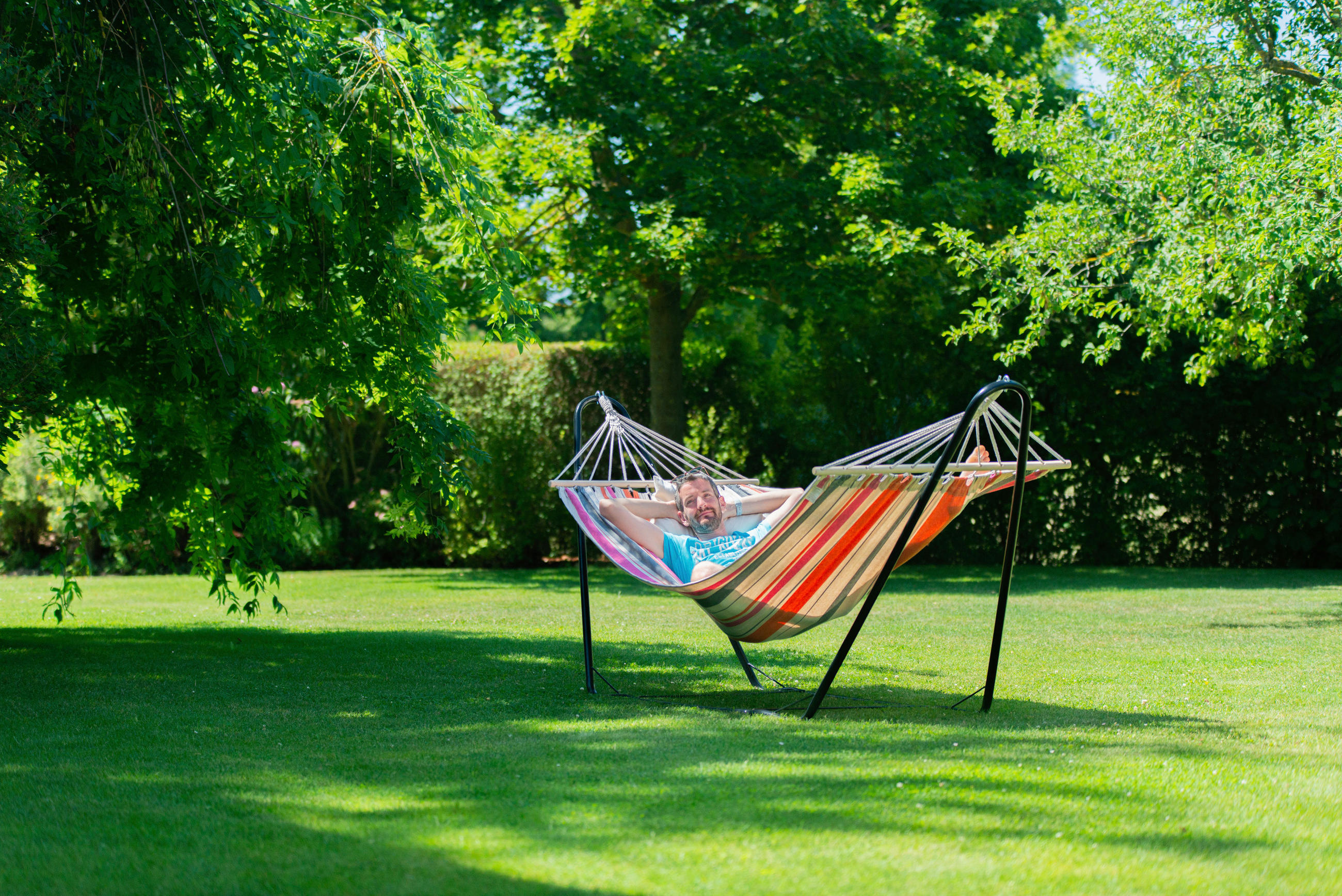 HÄNGEMATTE chilllounge single  - Blau/Orange, KONVENTIONELL, Textil/Metall (300/74/105cm) - La Siesta