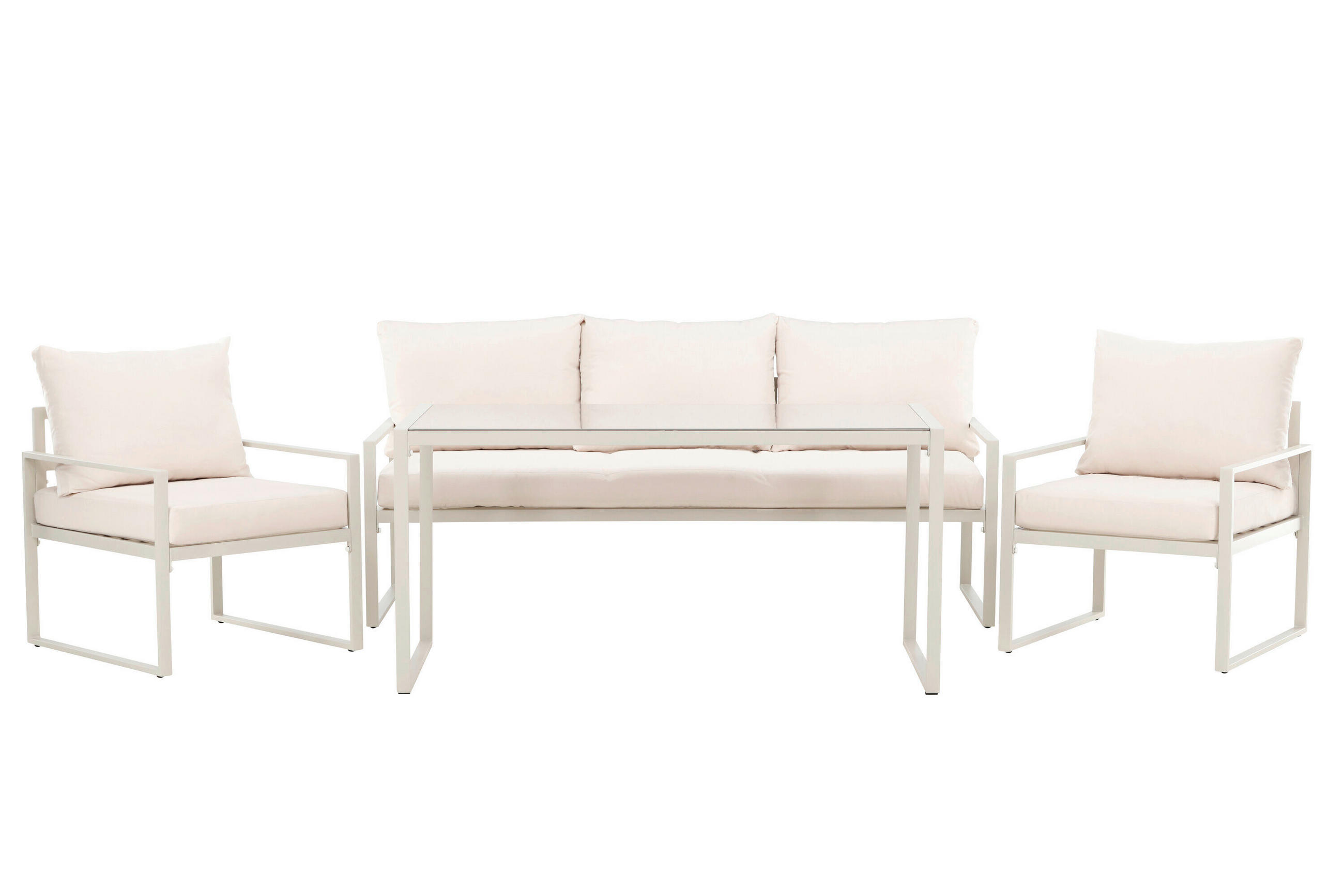 LOUNGEGRUPP stål  - beige, Modern, metall/glas (179/66/69cm) - Gardenson