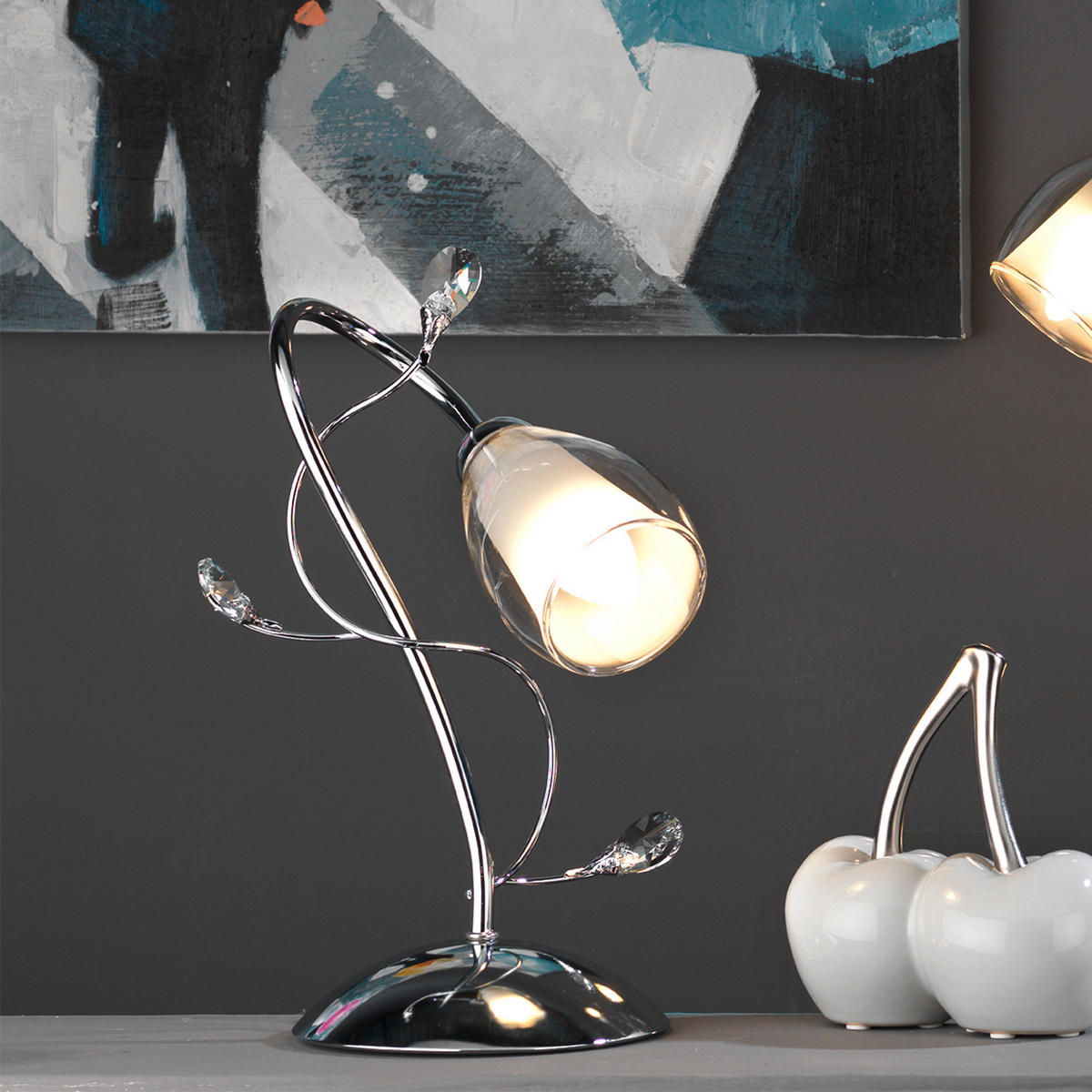 KRISTALL-TISCHLEUCHTE 20/20/30 cm   - Chromfarben/Cappuccino, Basics, Glas/Kunststoff (20/20/30cm)