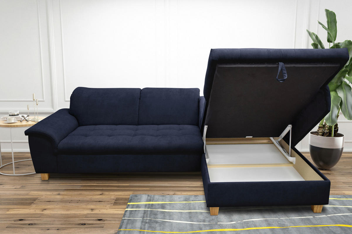 ECKSOFA in Mikrofaser Dunkelblau  279/170 cm  - Eichefarben/Dunkelblau, KONVENTIONELL, Holz/Textil (279/170cm) - MID.YOU