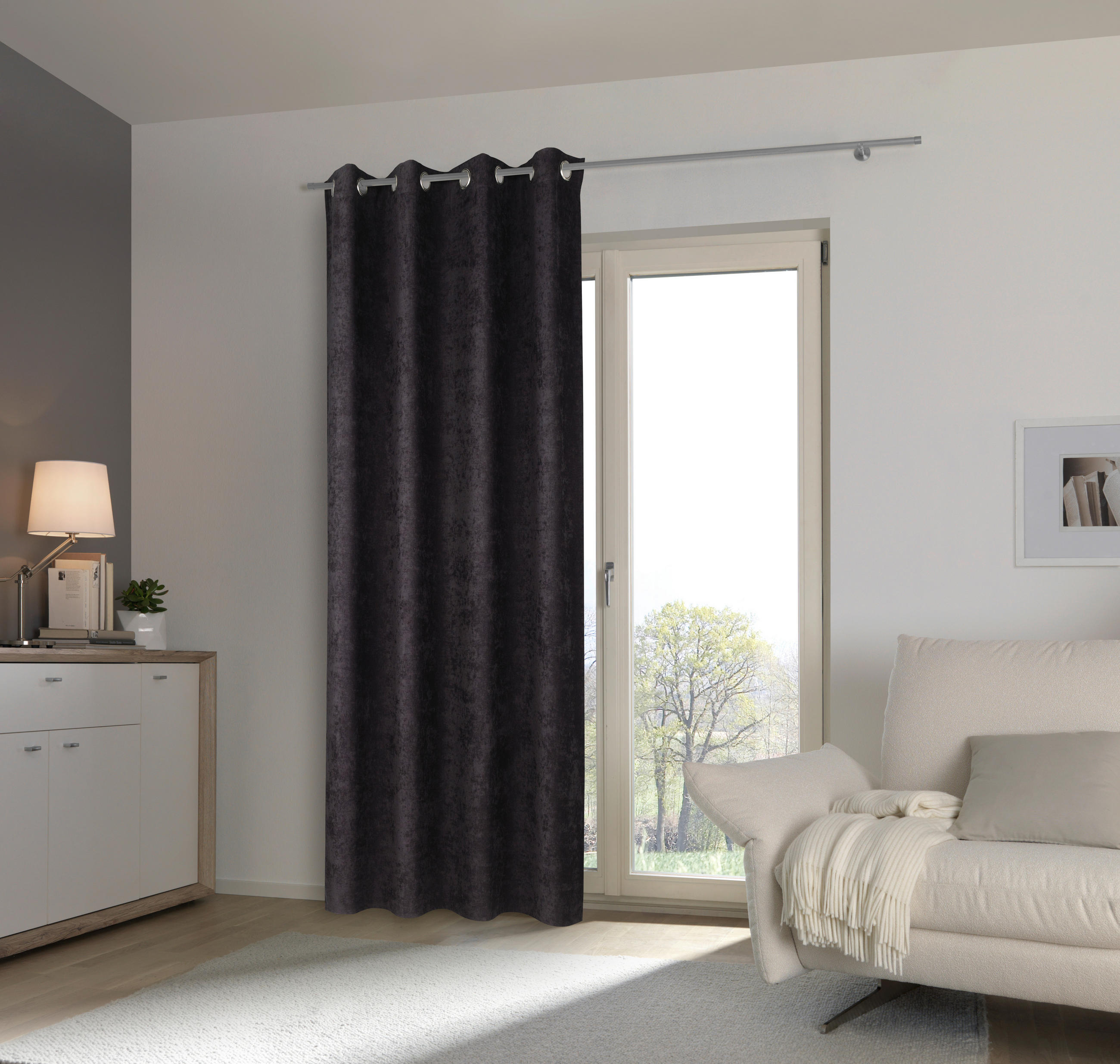 ZAVESA Z OBROČKI  black-out (neprepustno za svetlobo)  140/245 cm   - črna, Konvencionalno, tekstil (140/245cm) - Esposa