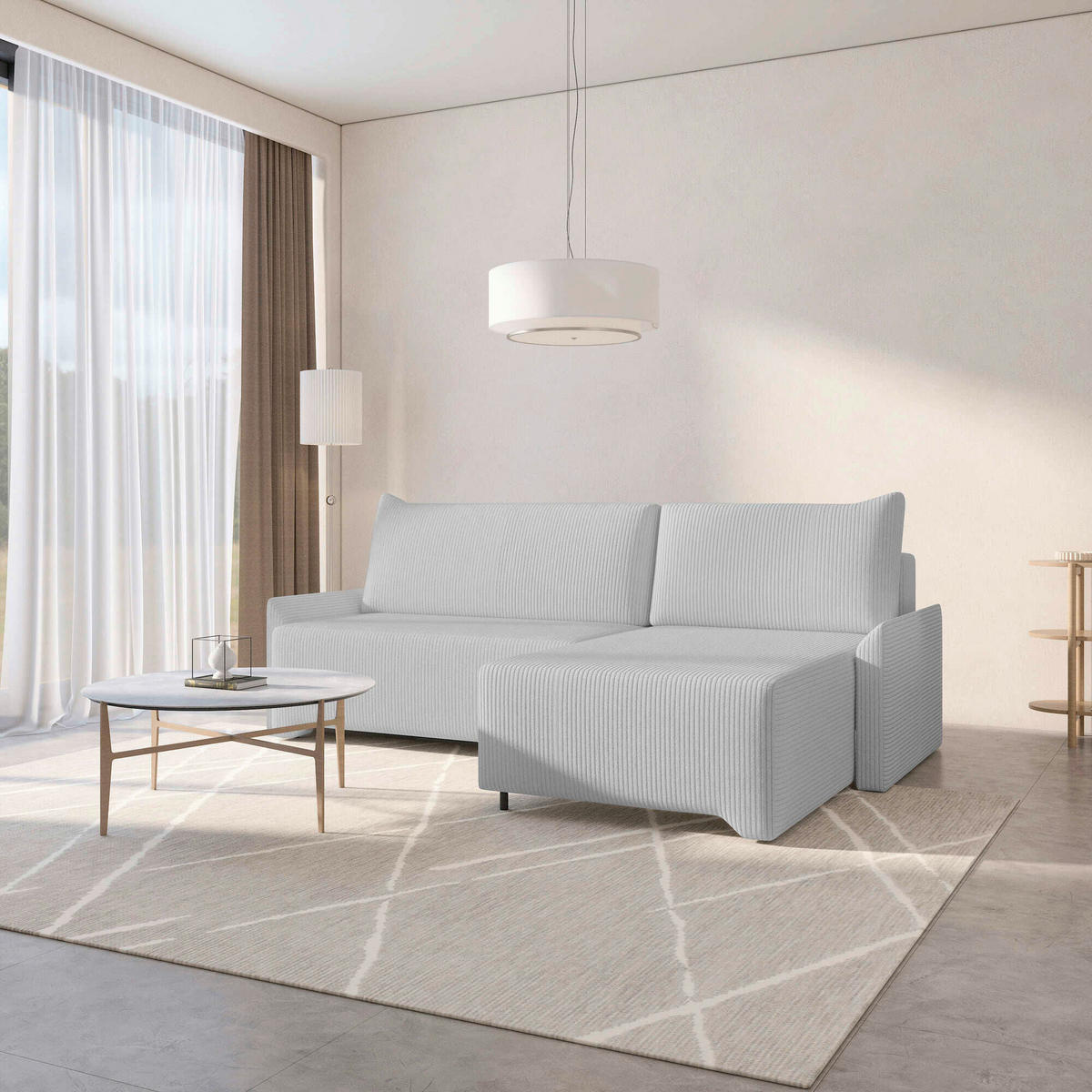ECKSOFA LOCO in Cord Hellgrau  - Hellgrau, Design, Kunststoff/Textil (245/174cm) - MID.YOU