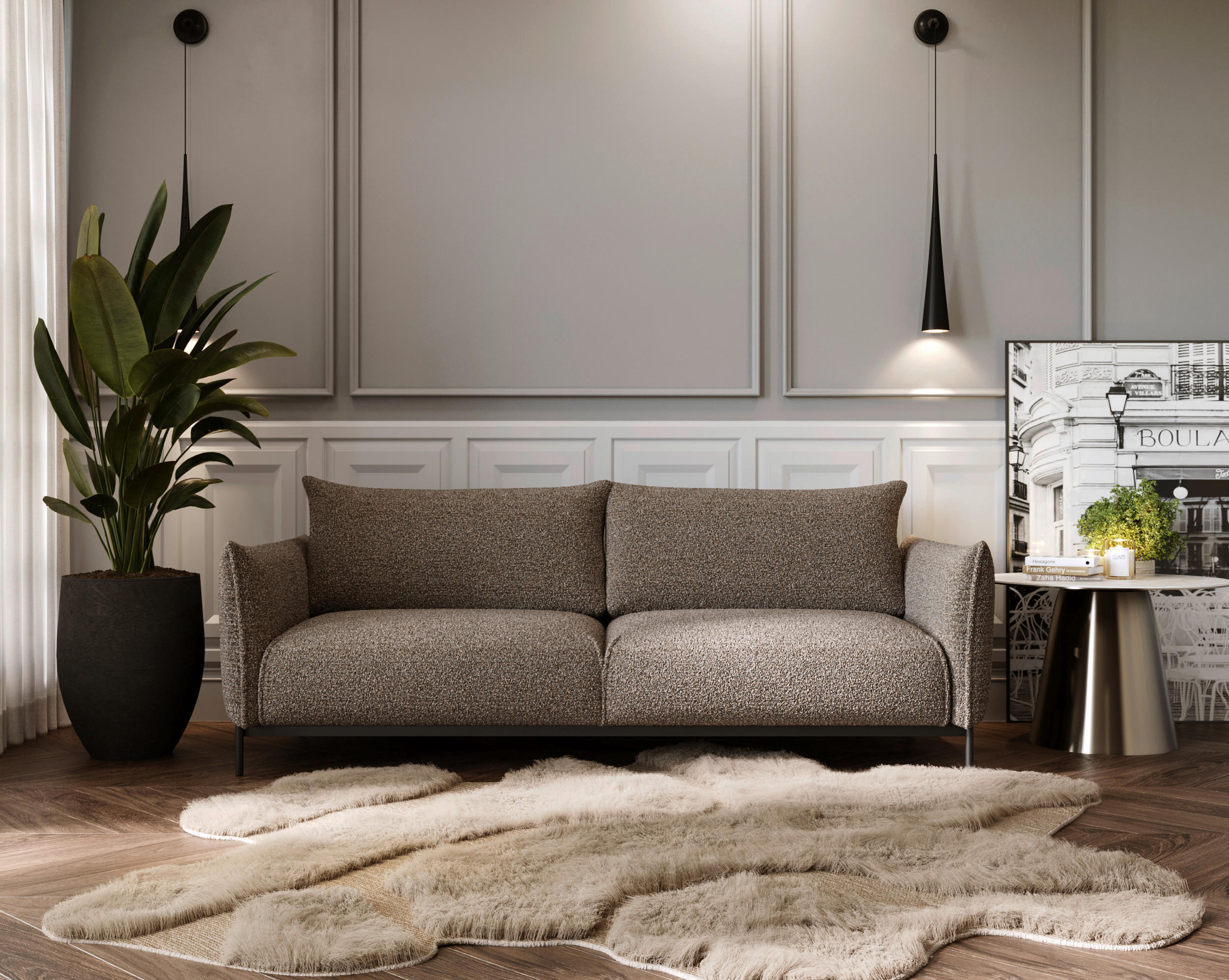 Thumbnail - Livetastic Sofa, Dunkelbraun, Schwarz, Textil, 3-Sitzer, Füllung: Taschenfederkern, Schaumstoff, 223x96x95 cm, Made in E...