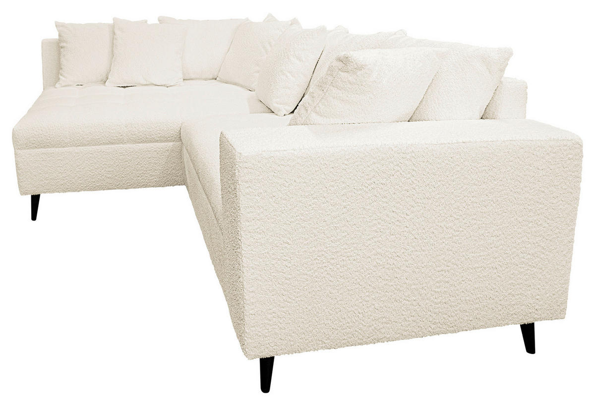 Ecksofa inkl. Hocker Weiß Bouclé  - Schwarz/Weiß, Design, Holz/Textil (174/247cm) - MID.YOU