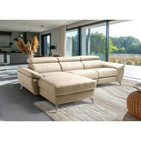 ECKSOFA Grau Echtleder Lederlook Rücken echt, Armteilverstellung, Relaxfunktion, Kopfteilverstellung  - Chromfarben/Grau, Design, Leder/Textil (179/252cm) - Livetastic